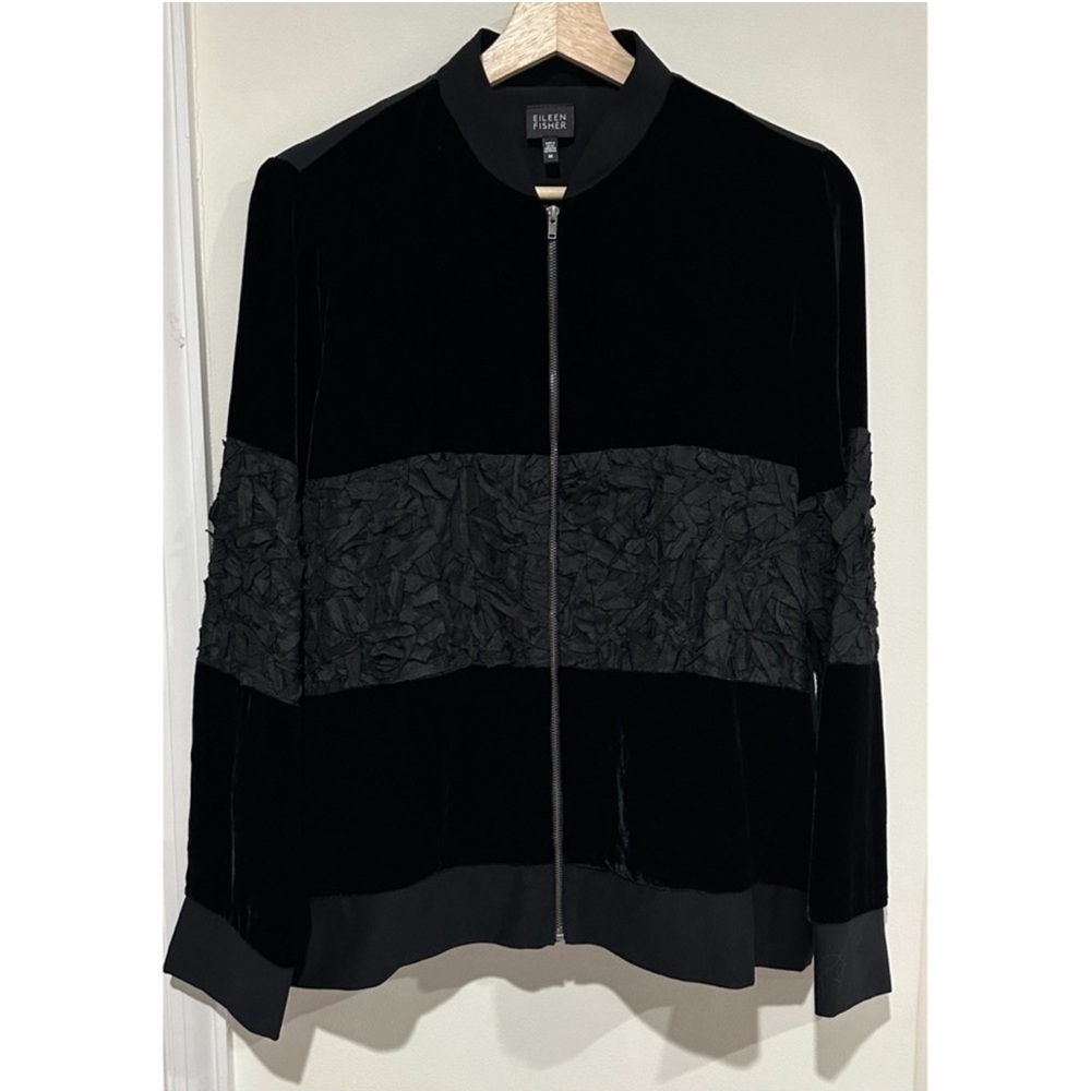 Eileen Fisher Velvet Silk Blend Bomber Style Jacket